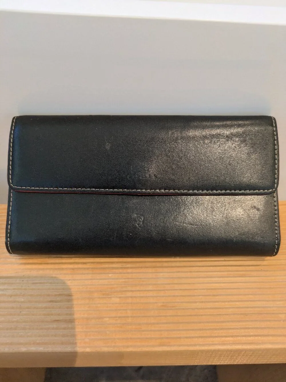 Lodis Black Leather Trifold Continental Wallet Red Interior Classic Vintage.